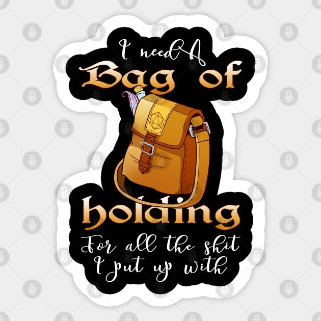 Role Playing Tabletop Gaming Print D20 Bag Holding RPG Tee Sticker by Linco